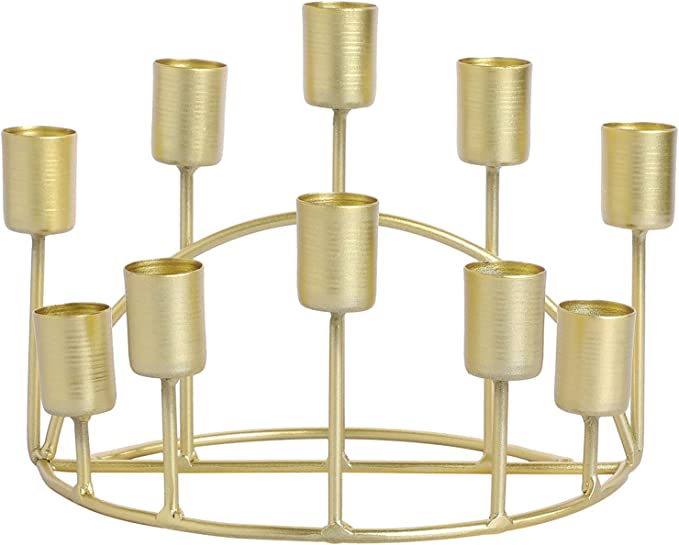 2 Tiered Vintage Brass Tone Metal Candelabra Candle Holder, Tabletop Taper Candlestick Holder-MyGift