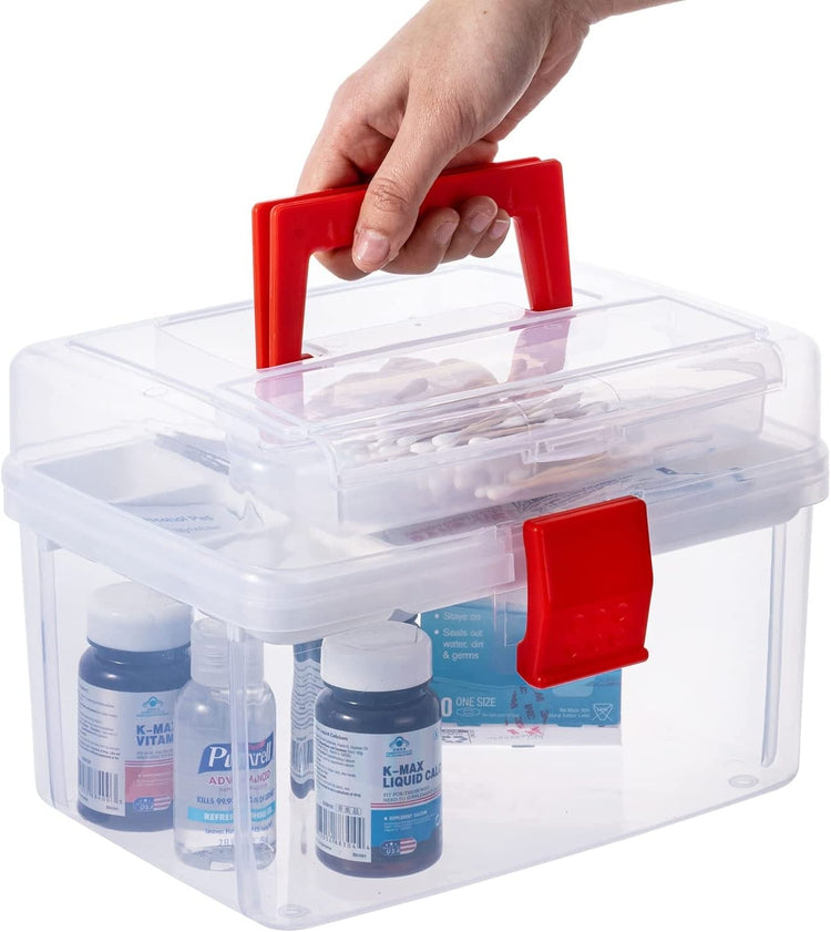Clear First Aid Bin with Detachable Tray, Portable Emergency Kit