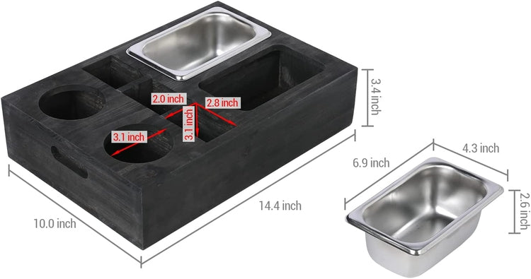 Weathered Gray Wood Sofa Snack Caddy, All-One Serving Crate Tray with 2 Cup Holders and 3 Remote Control Slots-MyGift