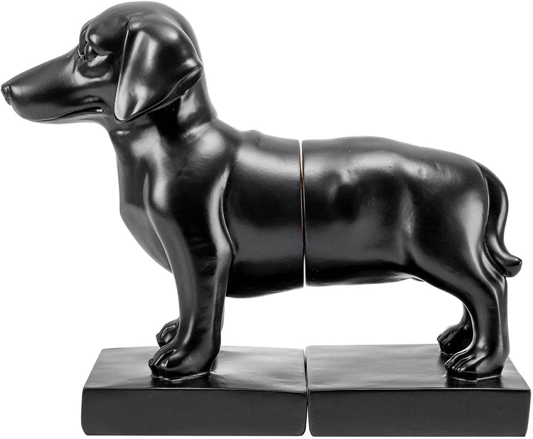 Black Resin Bookends Decorative Dachshund Design, Cute Dog Head and Tail Book Holders, 1 Pair-MyGift