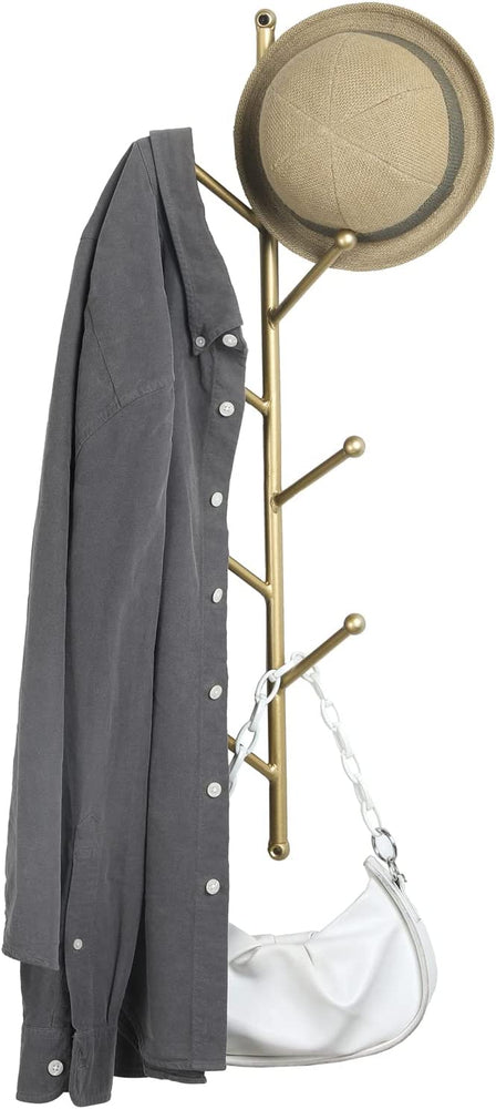 Gold Tone Metal Wall Mounted Hat, Coat, Garment Hanging Rack with 8 Tree Branch Style Hanger Hooks-MyGift
