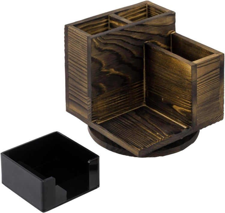Brown Wood and Black Acrylic Office Desktop Stationery Organizer, Supplies Organizer-MyGift