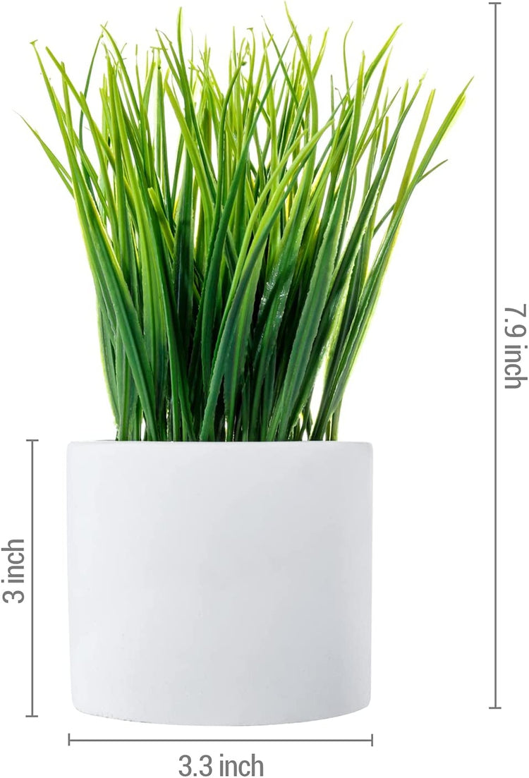 Set of 2, Tabletop Artificial Grass Plants Faux Greenery Plant Potted in Cylindrical White Cement Pots-MyGift