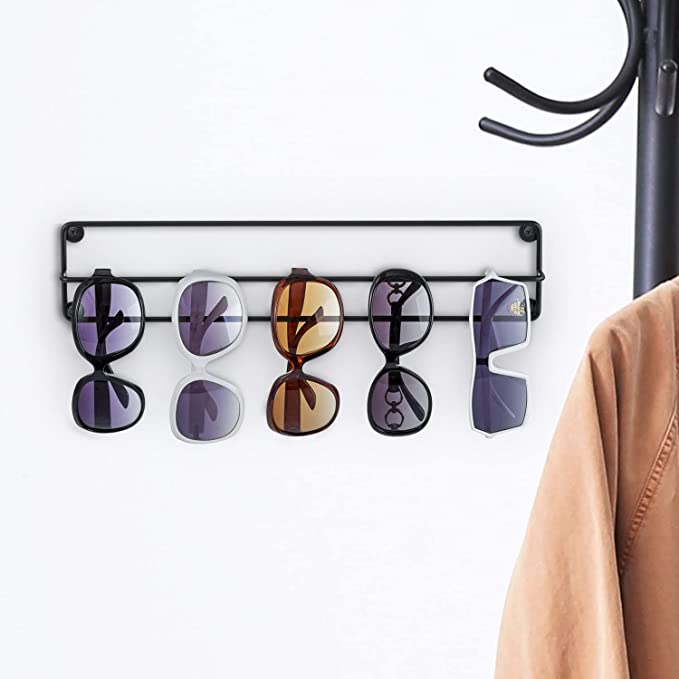 Matte Black Metal Wire Wall Mounted Sunglasses Hanger Holder, Hanging Eyeglasses Display Rack-MyGift