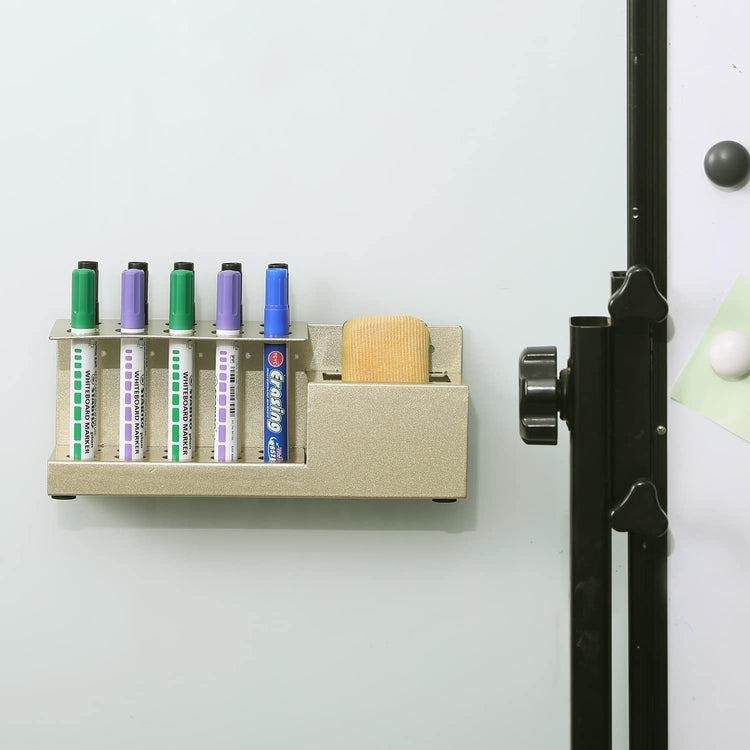 Dry Erase Marker Holder, Brass Tone Metal Wall Mounted Office Whiteboard Accessories and Eraser Organizer Rack-MyGift