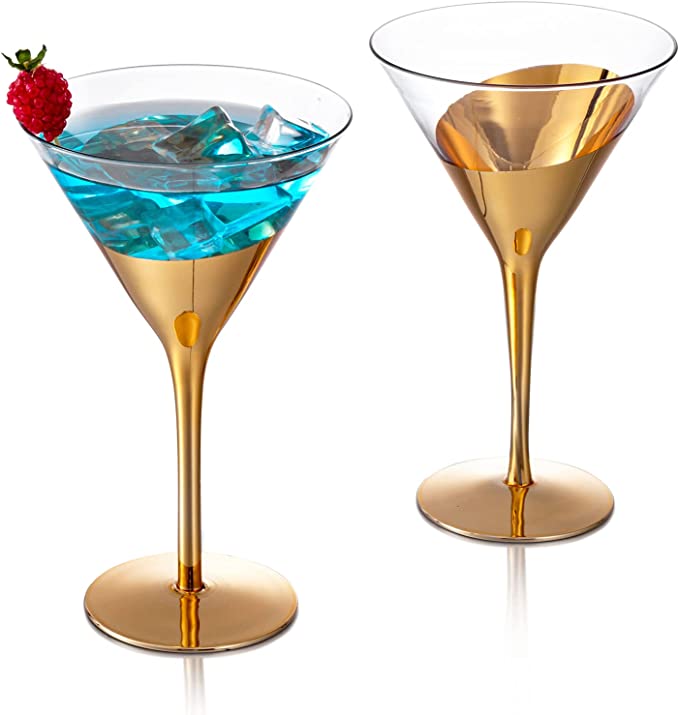Metallic Angled Copper Toned Accent 8-Ounce Martini Glasses, Set of 2