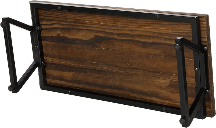 Brown Wood and Black Metal Desk Storage Organizer Display, Desktop Computer Monitor Riser-MyGift