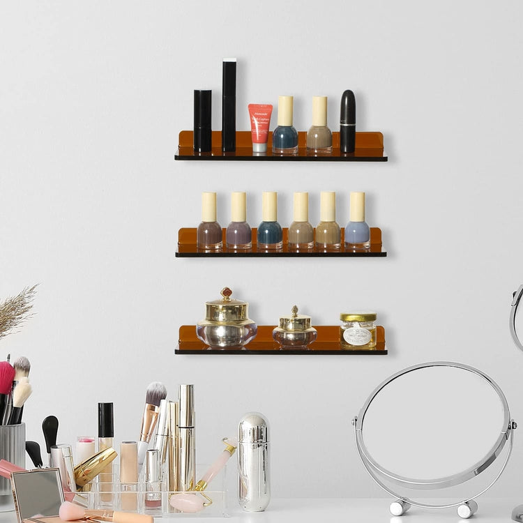 Set of 3, Amber Acrylic Floating Shelf, Wall Mounted Storage Display Shelves Racks-MyGift