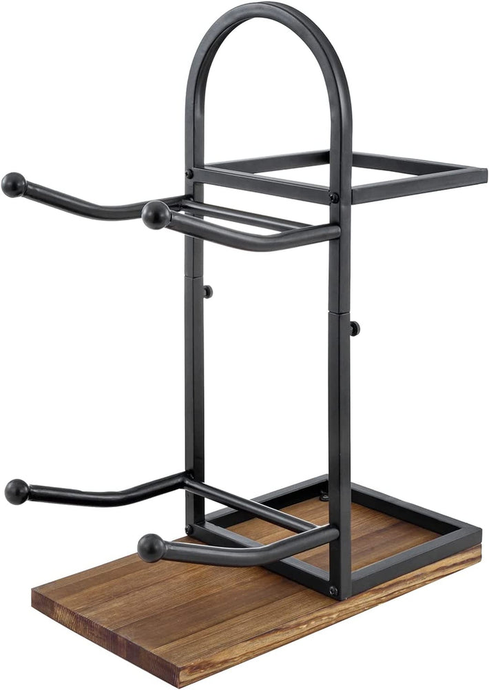 Burnt Wood and Black Metal Sports or Medicine Ball Rack, Freestanding Gym and Fitness Equipment Storage-MyGift