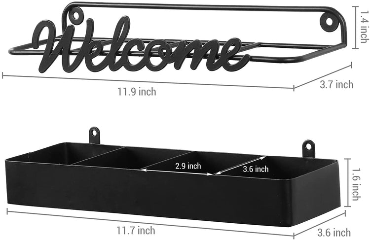 Black Metal Wall Mounted Umbrella Holder Organizer Rack for Tall and Short Umbrellas with Welcome Wire Sign-MyGift