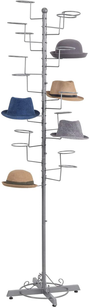 Silver Metal Freestanding Customizable Hat Stand, Wig Retail Display with 20 Circular Hooks-MyGift