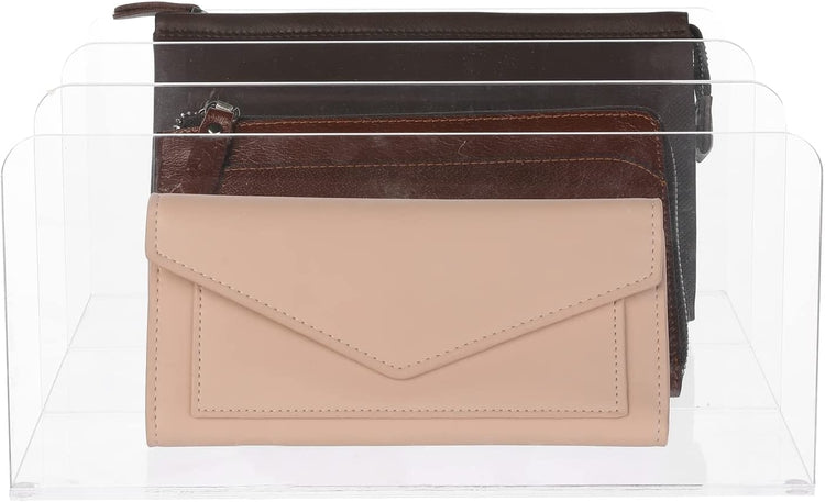 Clear Acrylic Purse Wallet Organizer with 3 Sections, Handbag Storage, Clutch Holder Closet Organizer or Retail Display-MyGift