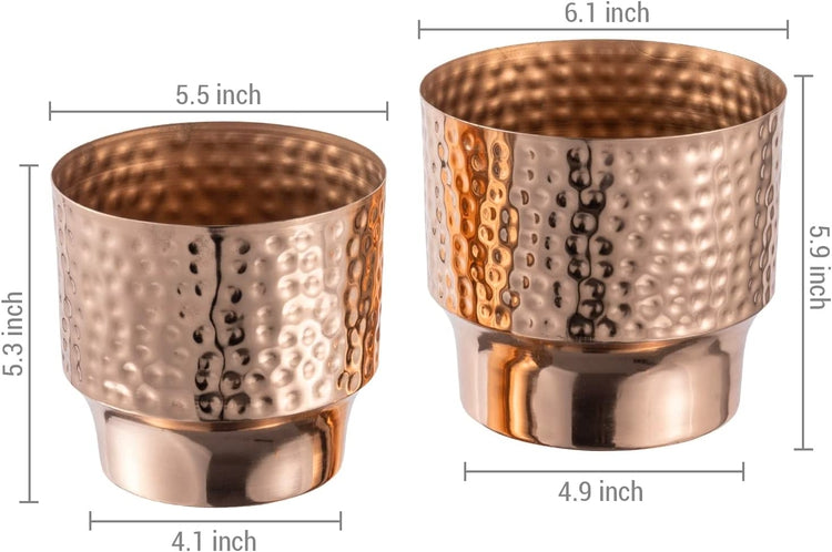 Hammered Copper Tone Metal Planter Pots, Handcrafted Flower Pot Plant Container Centerpiece Decoration-MyGift
