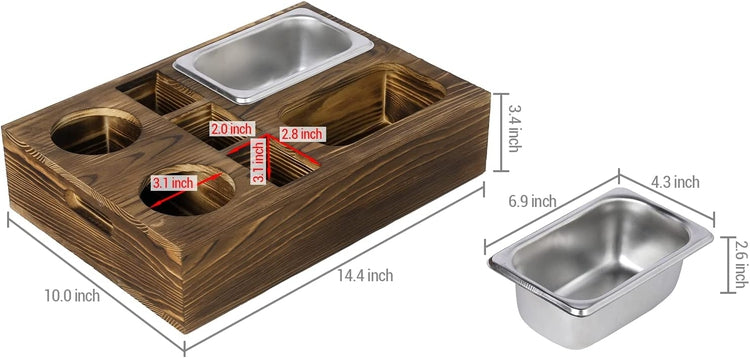 Burnt Brown Wood Sofa Couch Snacks Caddy Serving Crate Tray with 2 Cup Holders and 3 Remote Control Slots-MyGift