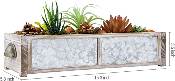 Decorative Artificial Succulents, Wood and Metal Tabletop Artificial Succulent Centerpiece with Vintage Brass Tone Handles-MyGift