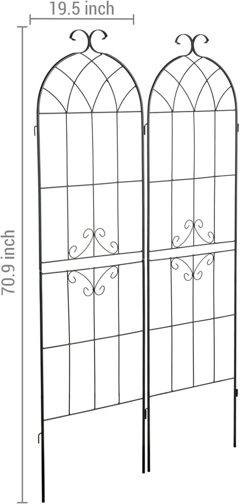 Set of 2, Tall Scrollwork Design Matte Black Metal Wire Connecting Trellis for Outdoor Garden Climbing Plants and Vines-MyGift