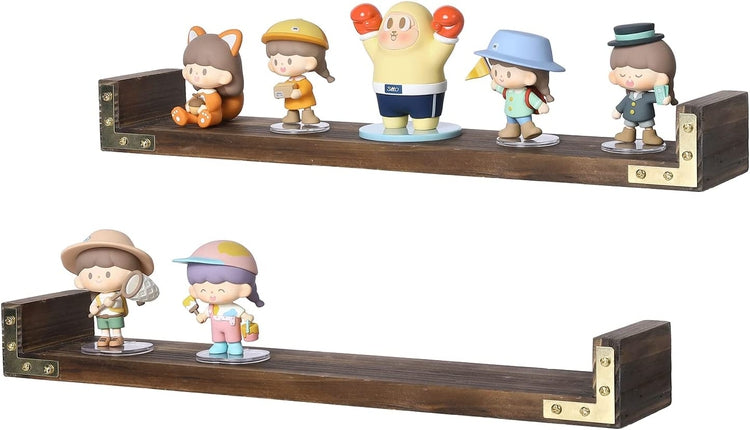 Set of 2, Burnt Wood Wall Mounted Small Collectibles, Figurine Display Floating Shelf-MyGift