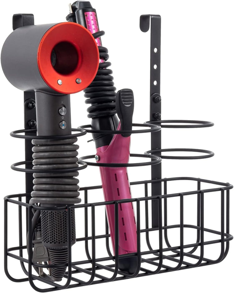 Hair Styling Adjustable Over Cabinet or Wall Mounted Black Metal Wire Rack for Blow Dryer Straightener Curling Iron-MyGift