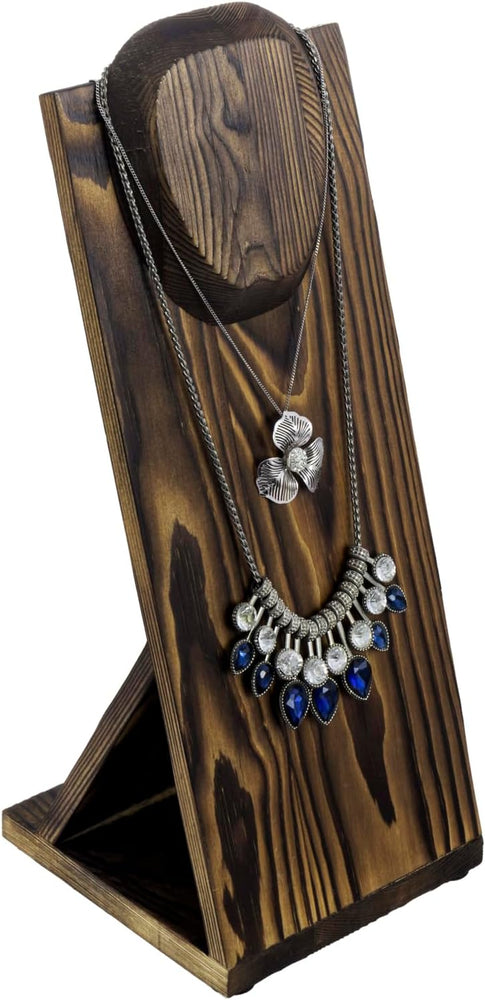 Rustic Burnt Natural Wood Countertop Necklace Holder Retail Jewelry Display Stand-MyGift