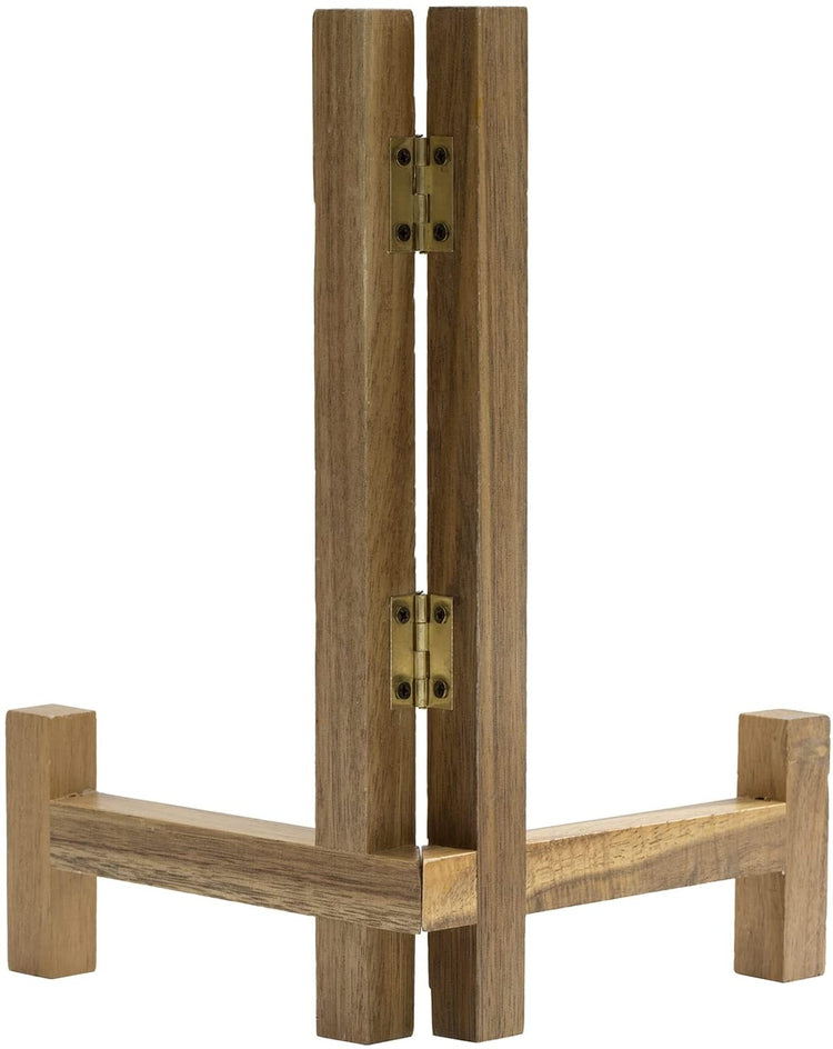 Plate Display Stand, Acacia Wood Tabletop Saucer Rack, Folding Picture Frame Holder Easel-MyGift