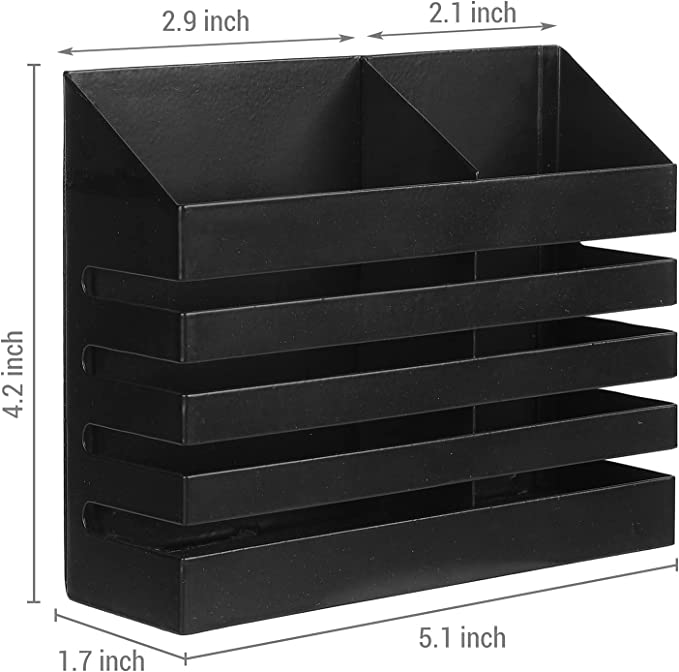 Industrial Black Metal Double Slotted Magnetic Storage Bin with Slatted Front Design-MyGift