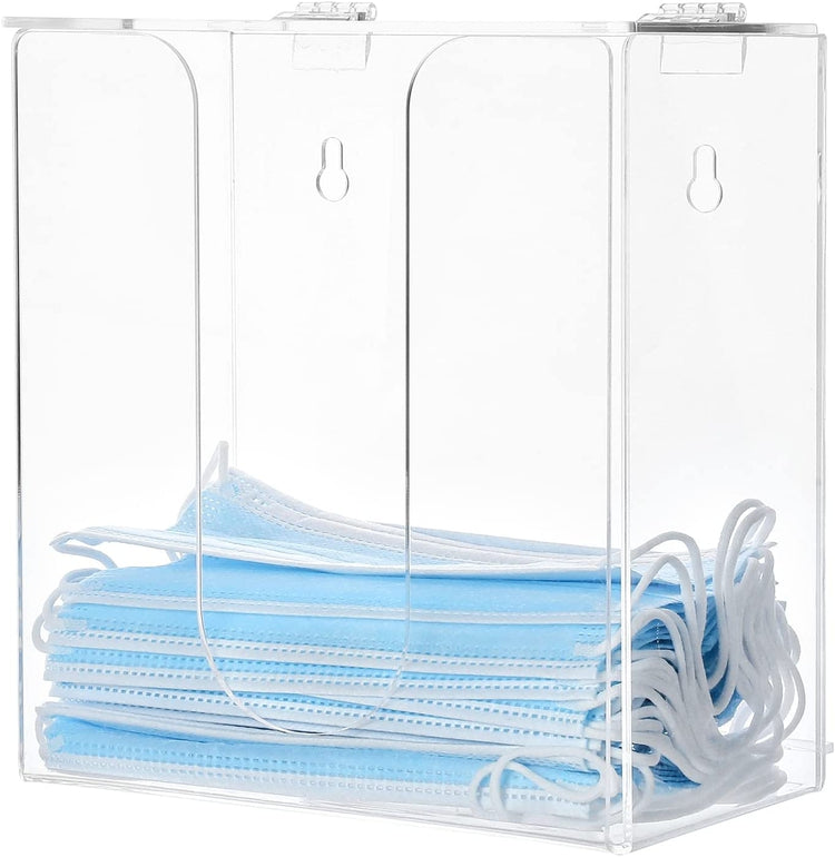 Clear Acrylic Wall Mounted Medical Safety Mask and Personal Face Covering Storage Dispenser Box with Lid Cover-MyGift