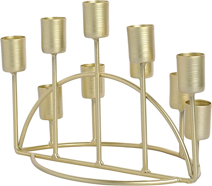 2 Tiered Vintage Brass Tone Metal Candelabra Candle Holder, Tabletop Taper Candlestick Holder-MyGift