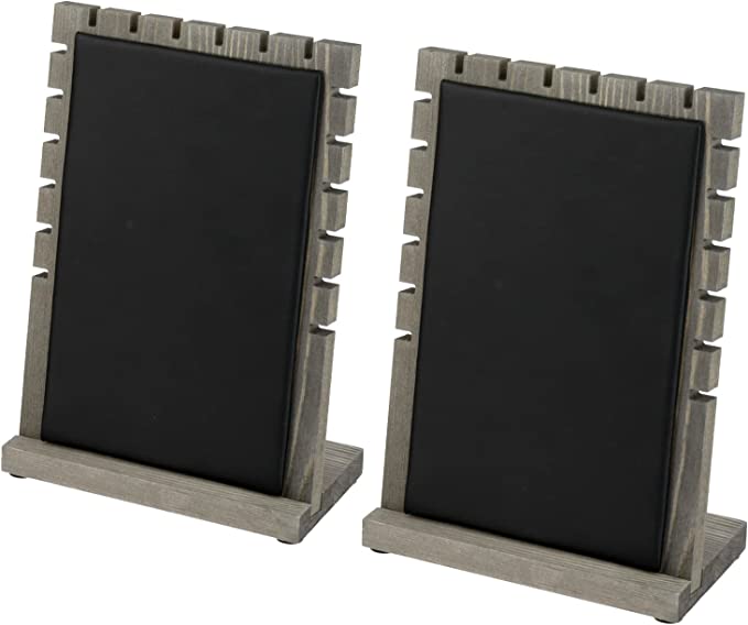 Gray Wood Necklace Display with Black Padded Mat on Removable Board, Tabletop Bracelet Easel Rack, Set of 2-MyGift