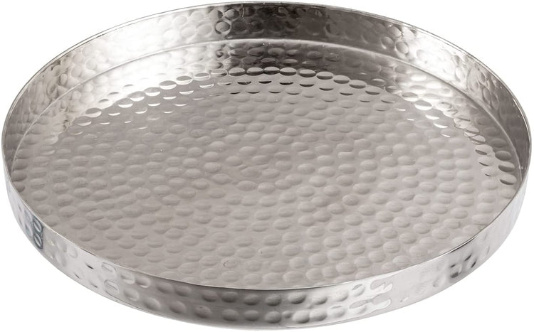 11 Inch Hammered Silver Round Decorative Tray, Aluminum Plated Serving Display Platter and Vanity Tray-MyGift