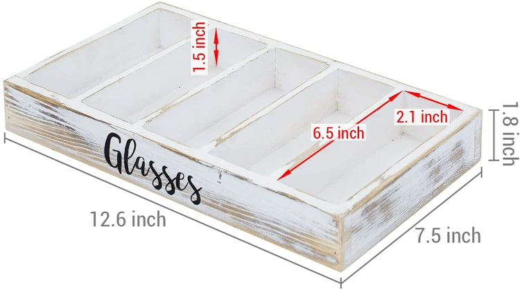 Whitewashed Wood Tabletop Sunglasses Storage Box, Eyewear Glasses Display Case Tray with 5 Compartment Slots-MyGift