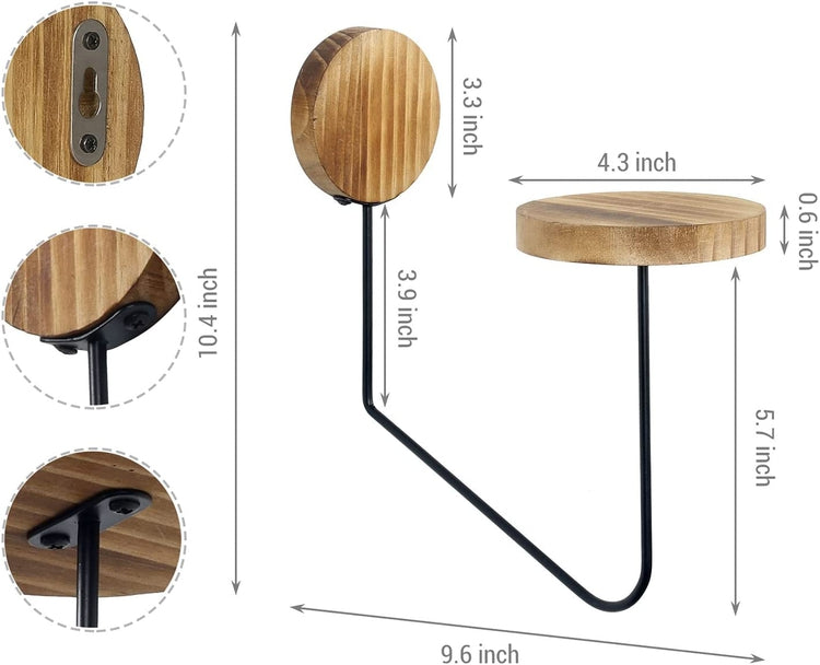 Wood and Industrial Black Metal Wire Floating Cap Holder Organizer Entryway Display, Hat Rack, Set of 4-MyGift