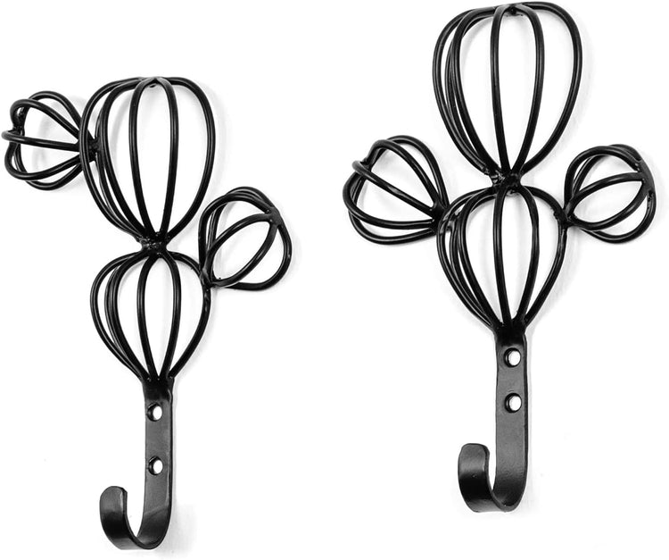 Set of 2, Wall-Mounted Black Metal 3D Cactus Shape Entryway Coat Hooks, Garment Hangers-MyGift