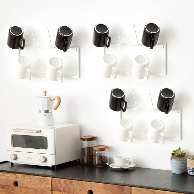 White Metal Coffee Mug Rack Wall Mounted Hanging Storage Coffee