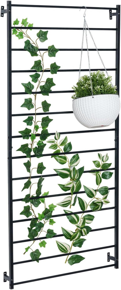 Matte Black Metal Wall Mounted Trellis, Outdoor Hanging Support Frame for Climbing Garden Plants and Crawling Vines-MyGift