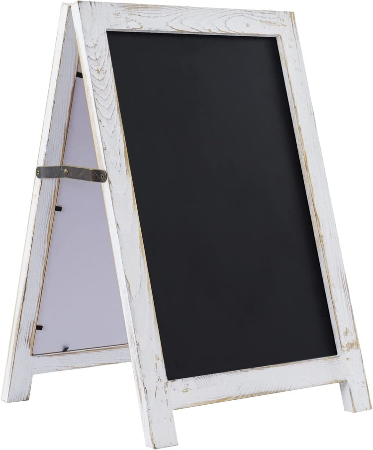 A-Frame Tabletop Double Sided Chalkboard Sign, Whitewashed Wood Framed Freestanding Black Board Sign-MyGift