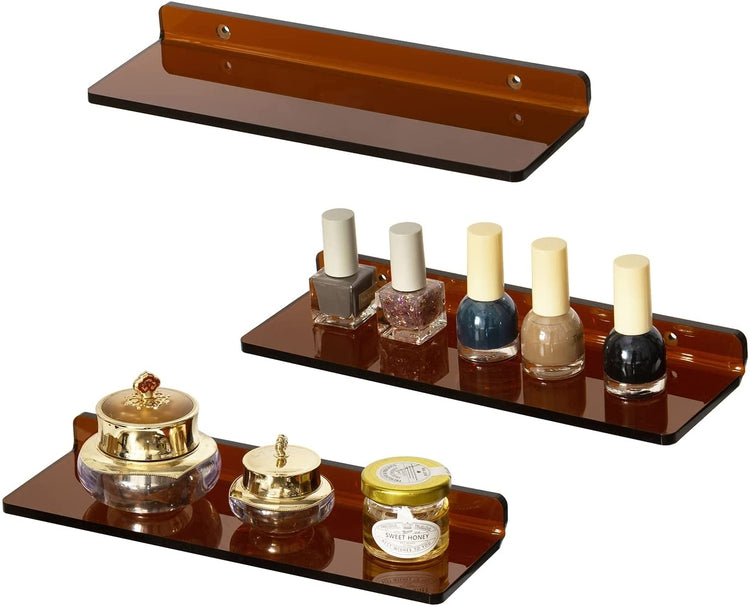 Set of 3, Amber Acrylic Floating Shelf, Wall Mounted Storage Display Shelves Racks-MyGift