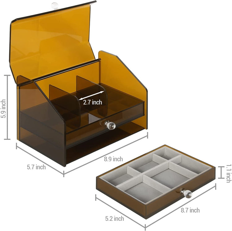 Amber Acrylic Jewelry Box with 2 Velvet Lined Jewelry Drawers