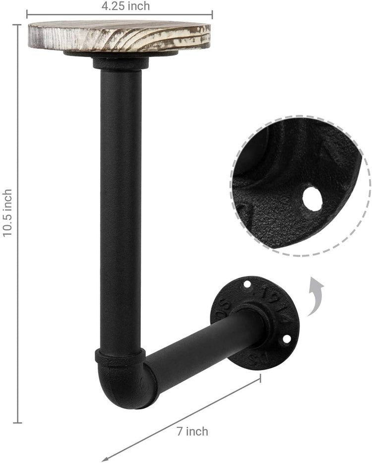 Industrial Black Metal Pipe and Torched Wood Wall Mounted Hat and Wig Holder Rack-MyGift