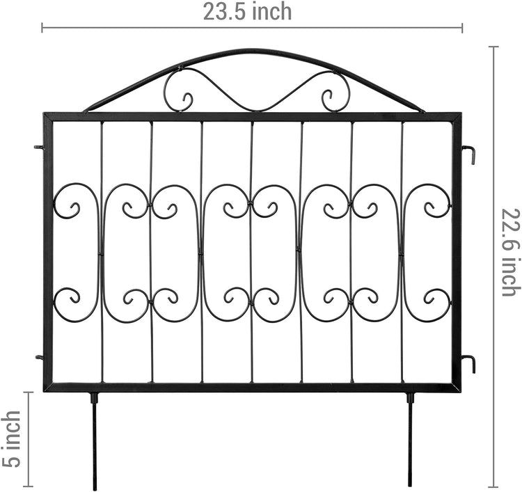 Set of 4, Scrollwork Matte Black Metal Wire Linking Trellis Fence, Support Stakes for Climbing Plants and Crawling Vines-MyGift