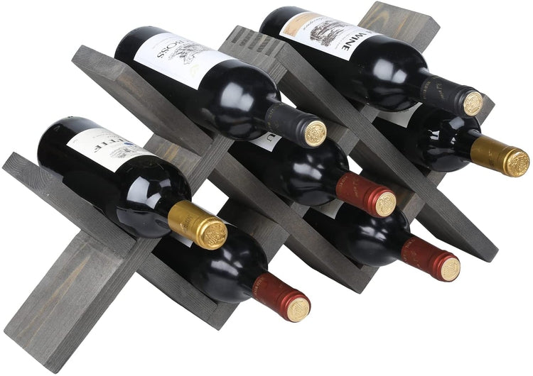 Vintage Gray Wood Countertop Wine Bottle Storage Rack, Holds and Displays 7 Bottles-MyGift