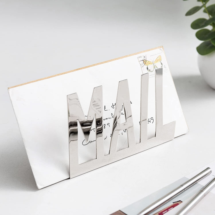 Silver Metal Desktop Letter Holder, Office Mail Sorter Organizer-MyGift
