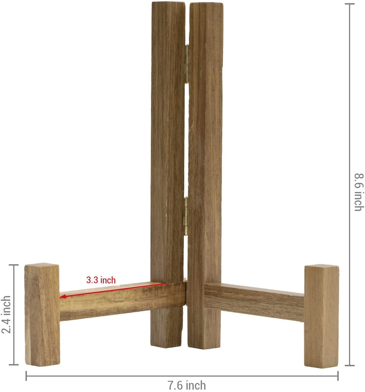 Plate Display Stand, Acacia Wood Tabletop Saucer Rack, Folding Picture Frame Holder Easel-MyGift