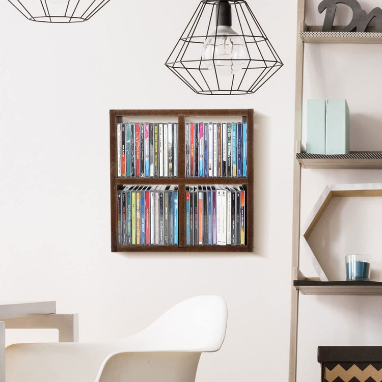 Burnt Wood Shelves Wall Mounted or Tabletop 4-Compartment CD Storage Floating Shelves-MyGift