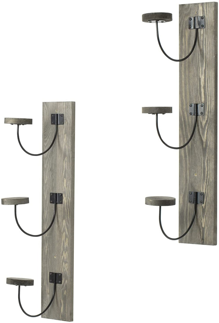 Wall Mounted Hat Rack, Gray Wood and Black Metal Wire Vertical Hat