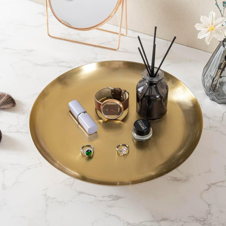 12 Inch Brass Metal Display Tray, Decorative Dessert Bowl with Stand-MyGift