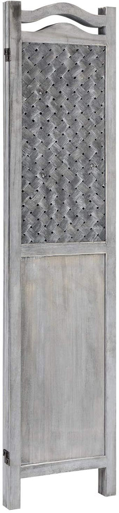 3-Panel Decorative Gray Woven Screen, Wood Framed Room Divider-MyGift