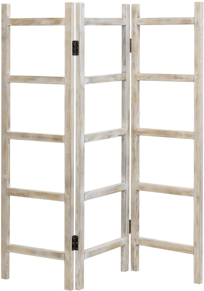 3-Panel Vintage Whitewashed Wood Ladder Style Blanket & Towel Rack-MyGift