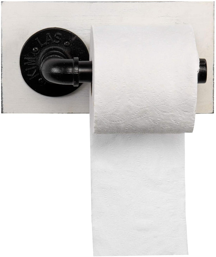 White Wood and Industrial Pipe Wall Mounted Toilet Paper Roll Holder Dispenser-MyGift