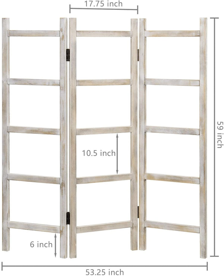 3-Panel Vintage Whitewashed Wood Ladder Style Blanket & Towel Rack-MyGift