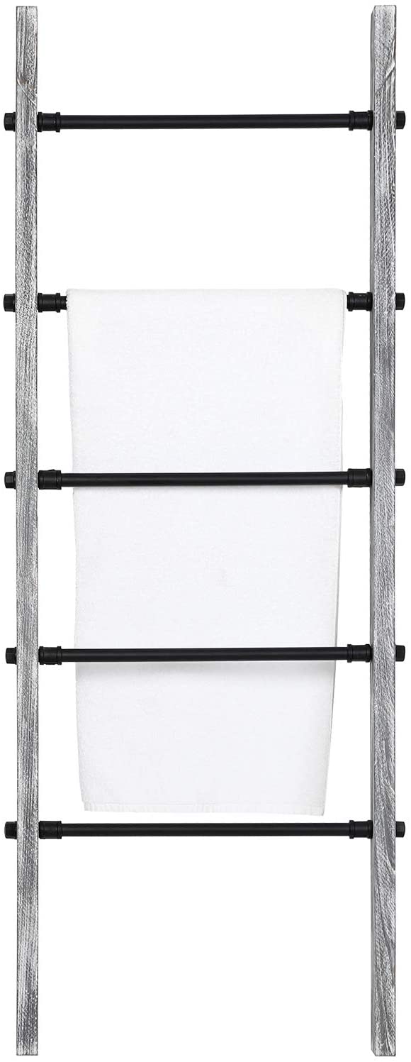 5-ft Wall-Leaning Gray Whitewashed Wood and Metal Pipe Towel and